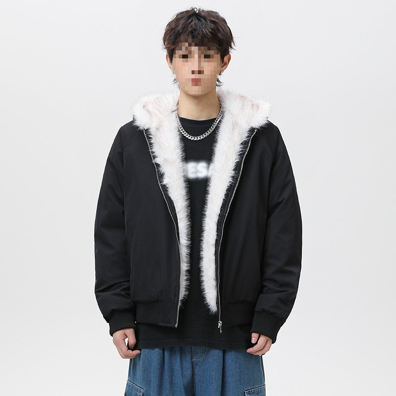 Herren Wattierte Kapuzen‑Bomberjacke im Oversize‑Look mit kontrastierendem Kunstfellfutter Echoarchiv