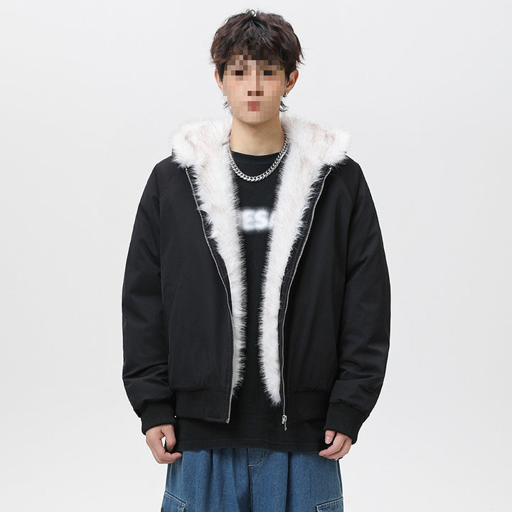 Herren Wattierte Kapuzen‑Bomberjacke im Oversize‑Look mit kontrastierendem Kunstfellfutter Echoarchiv