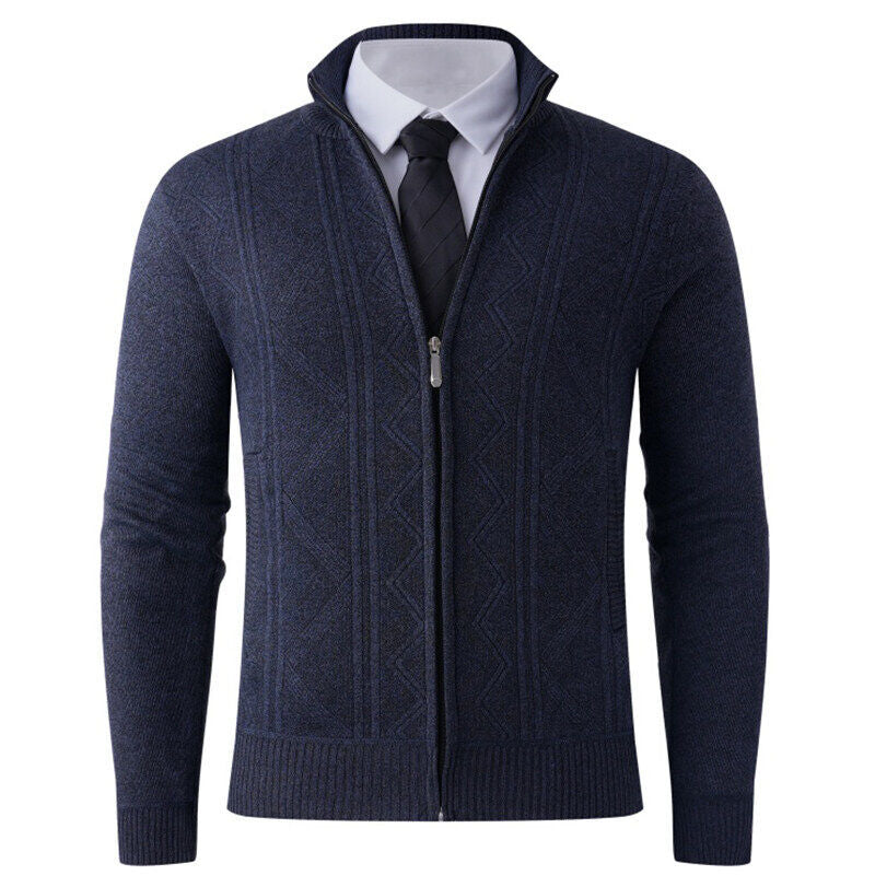Herren Strick-Zipjacke mit Stehkragen und dezentem Rautenmuster Echo Archiv