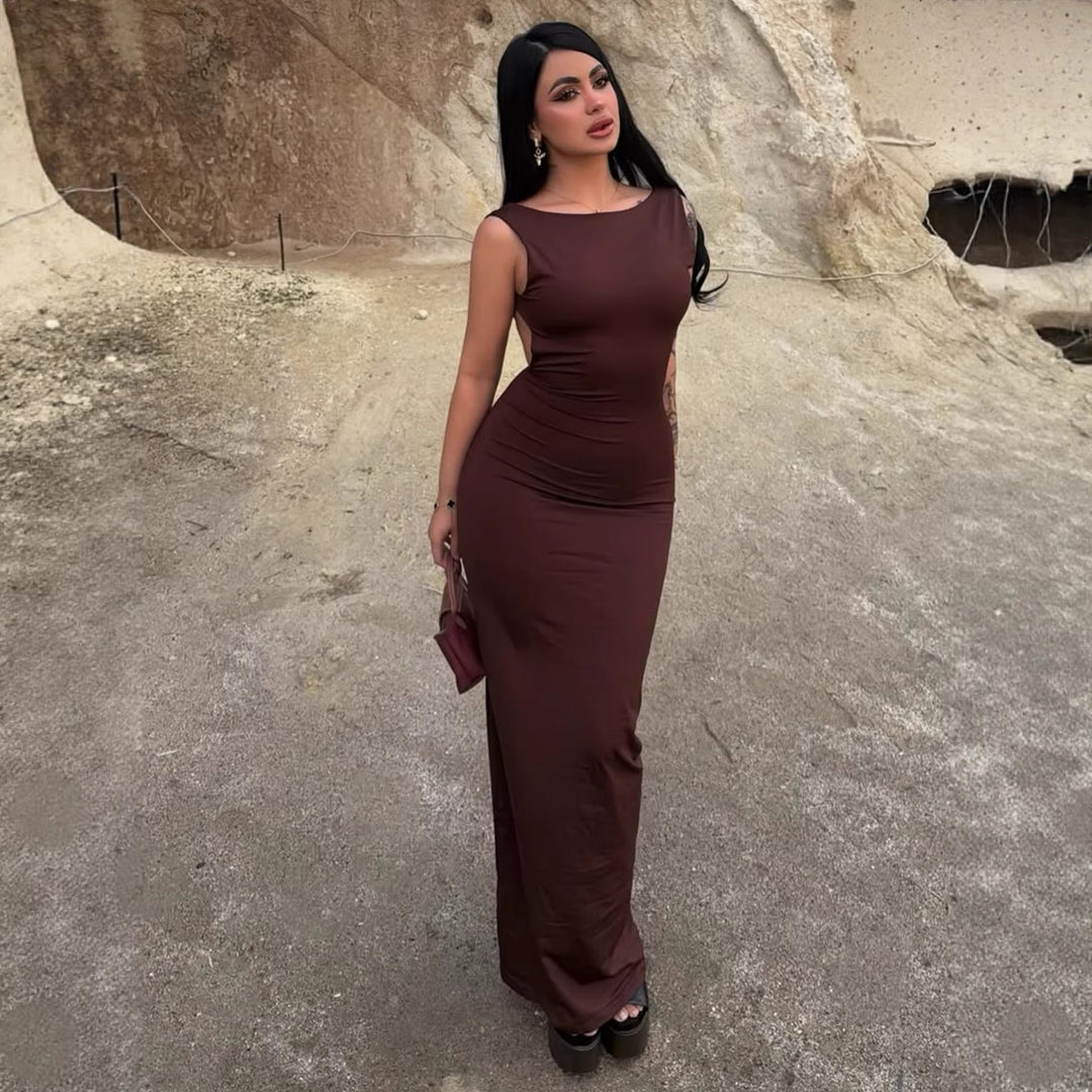 Damen körperbetontes Maxikleid mit schönem U-Boot-Ausschnitt und bequemen Tragekomfort Echo Archiv