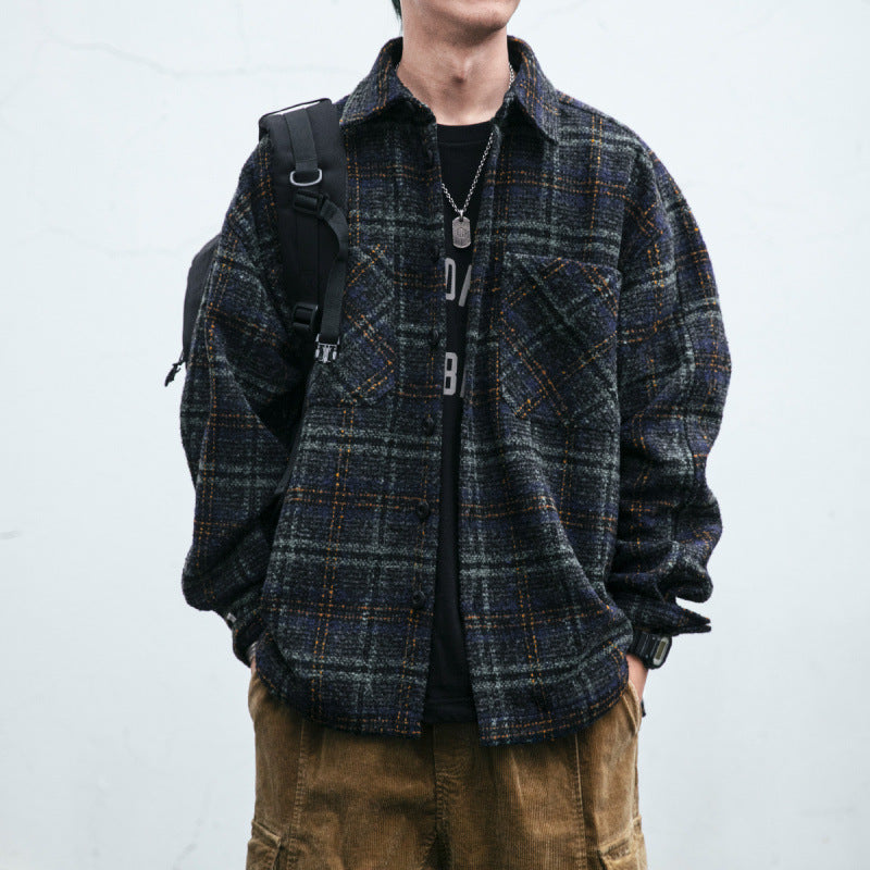 Unisex Karo-Overshirt aus Wollmix mit aufgesetzten Brusttaschen Echoarchiv