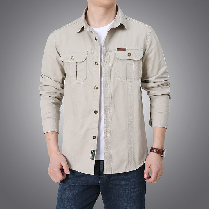 Herren robustes Overshirt aus Baumwoll-Canvas mit Brustpattentaschen Echoarchiv