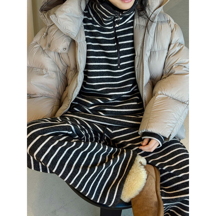 Damen Gestreiftes Lounge-Set mit Halbzip, Stehkragen und weiten Palazzohose Echoarchiv