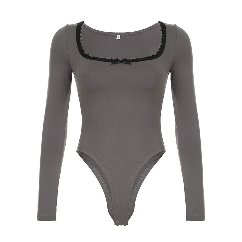 Damen Elegantes Langarm-Bodysuit mit Zierborte Echo Archiv