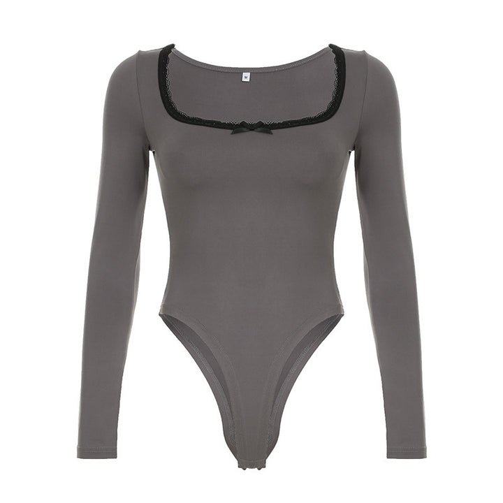 Damen Elegantes Langarm-Bodysuit mit Zierborte Echo Archiv