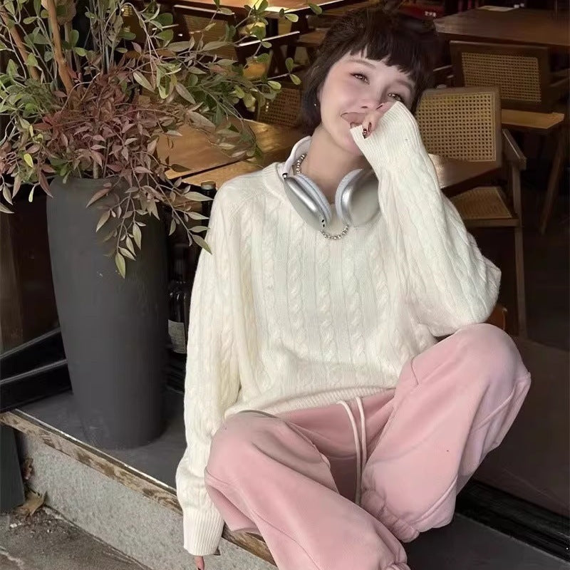 Damen Zopfstrick-Pullover aus Baumwoll-Mix mit legerer Oversize-Silhouette Echoarchiv