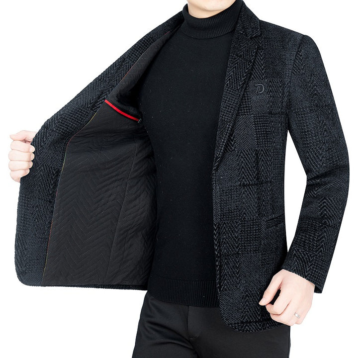 Herren Slim-Fit Samtstruktur-Sakko mit Glencheck-Optik – Tianoro