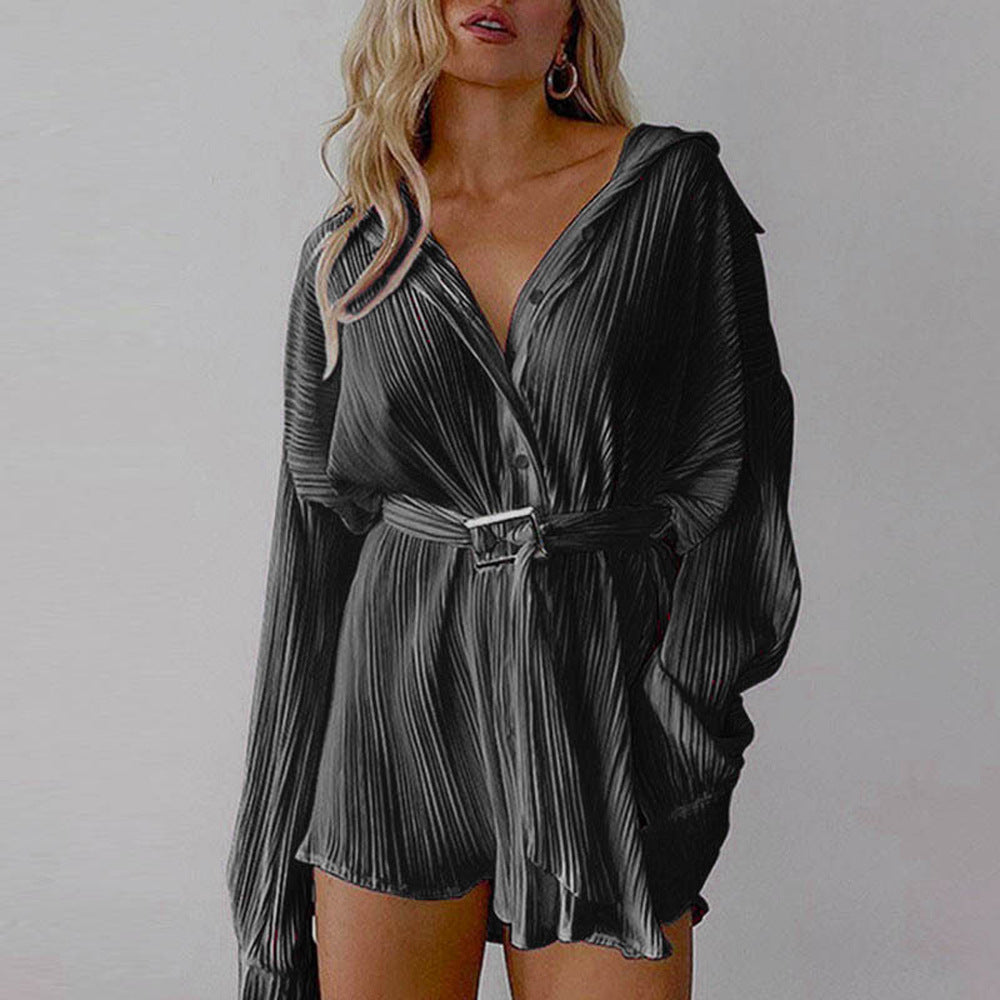 Damen nan plissiertes Hemdkleid mit Taillengürtel und verdeckter Knopfleiste Echo Archiv