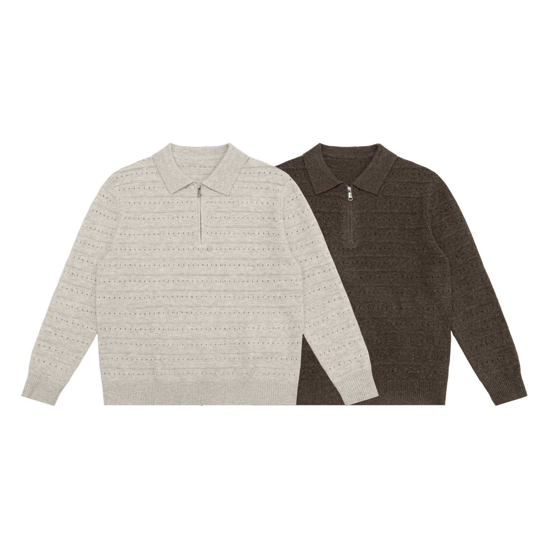 Herren Strick-Poloshirt mit Halbzipper und Strukturstrick Echoarchiv