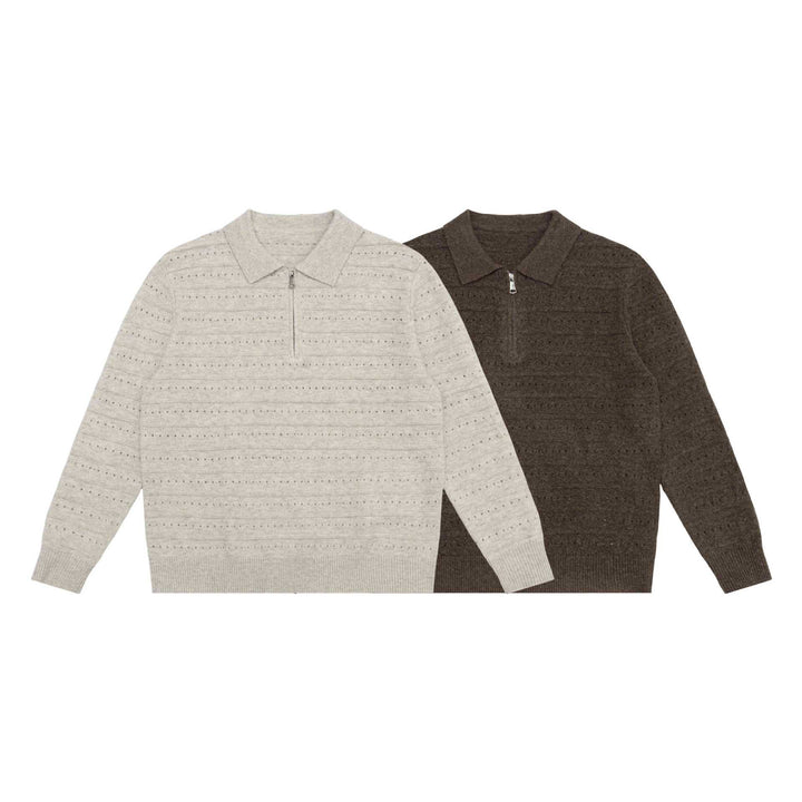 Herren Strick-Poloshirt mit Halbzipper und Strukturstrick Echoarchiv