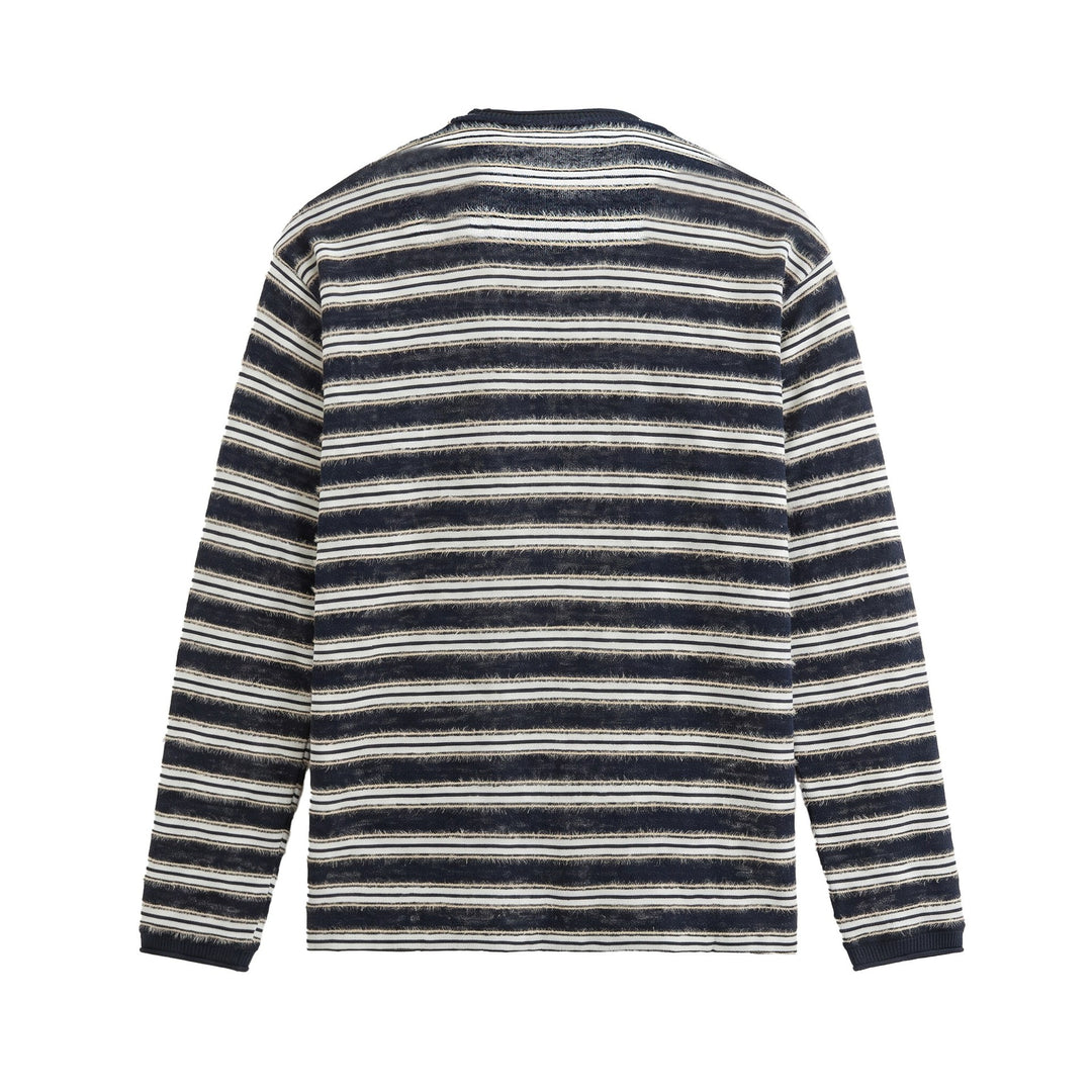 Unisex Langärmliges Feinstrick-Shirt mit Ringelstruktur und geripptem Kragen Echoarchiv