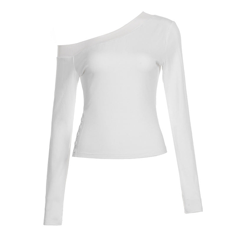 Damen nan schulterfreies Langarmshirt mit taillierter Silhouette und seitlicher Knopfleiste Echo Archiv