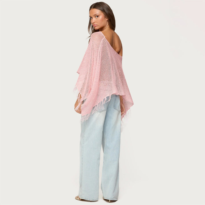 Damen stylischer Poncho mit Fransen Echo Archiv