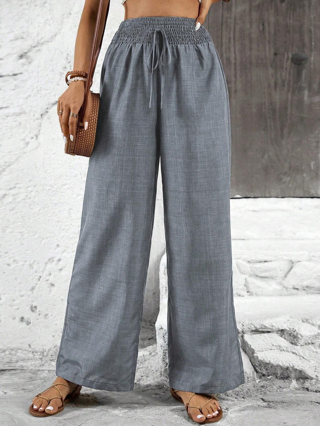 Damen weit geschnittene Sommerhose mit elastischem Bund und Kordelzug Echo Archiv