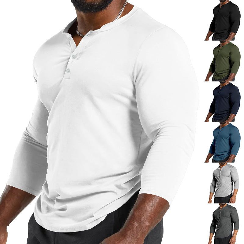 Herren Langarm-Henley-Shirt aus atmungsaktivem Baumwollmix mit Knopfdetails Echoarchiv