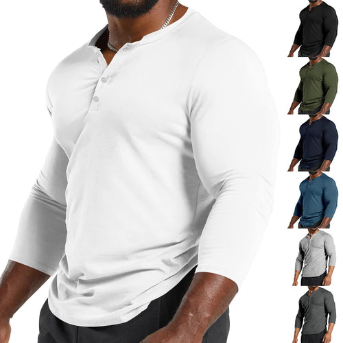 Herren Langarm-Henley-Shirt aus atmungsaktivem Baumwollmix mit Knopfdetails Echoarchiv