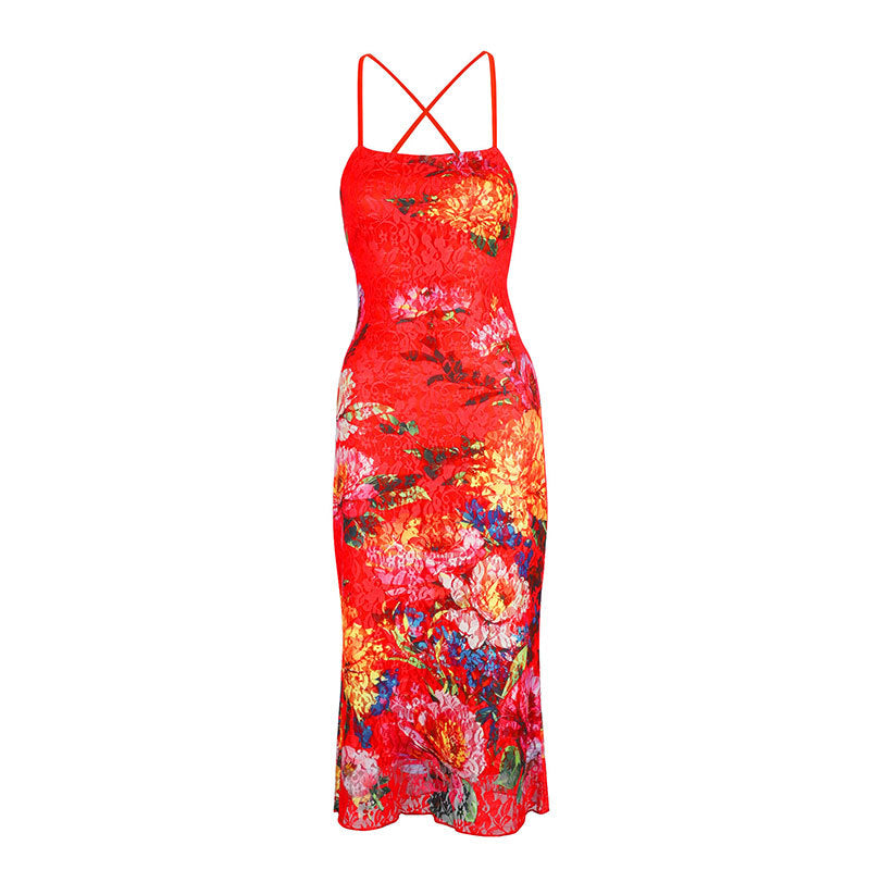 Damen Elegantes Spitzenkleid mit floralen Akzenten und verstellbaren Trägern Echo Archiv