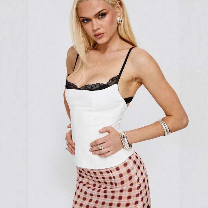 Damen Polka Dots Bustier-Top mit Spitzenakzenten Echo Archiv