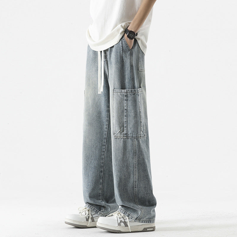 Herren Überdimensionierte Jeans-Hose mit multifunktionalen Taschen Echoarchiv