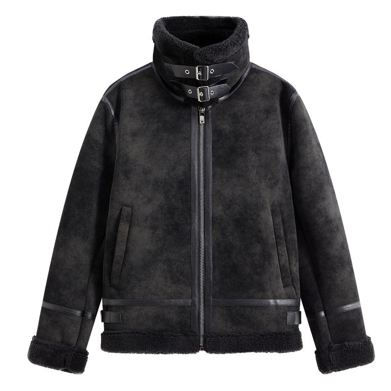 Herren Gefütterte Fliegerjacke im Aviator-Stil mit Stehkragen und Doppelgurt Echoarchiv
