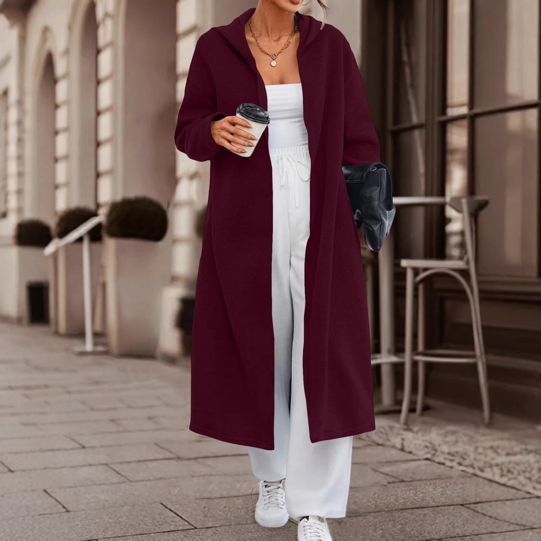 Damen Langer Oversize Kapuzenmantel mit offener Front und weichem Fleece – Célinea