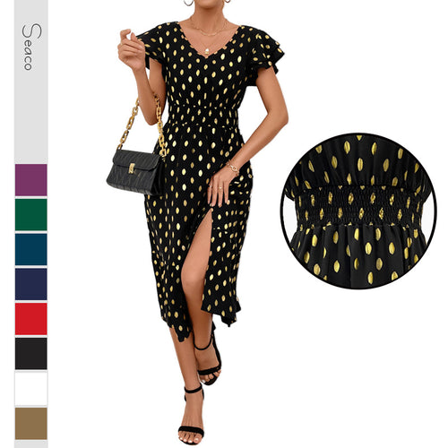 Damen Maxikleid mit Rüschendetails und schimmerndem Punktmuster Echo Archiv