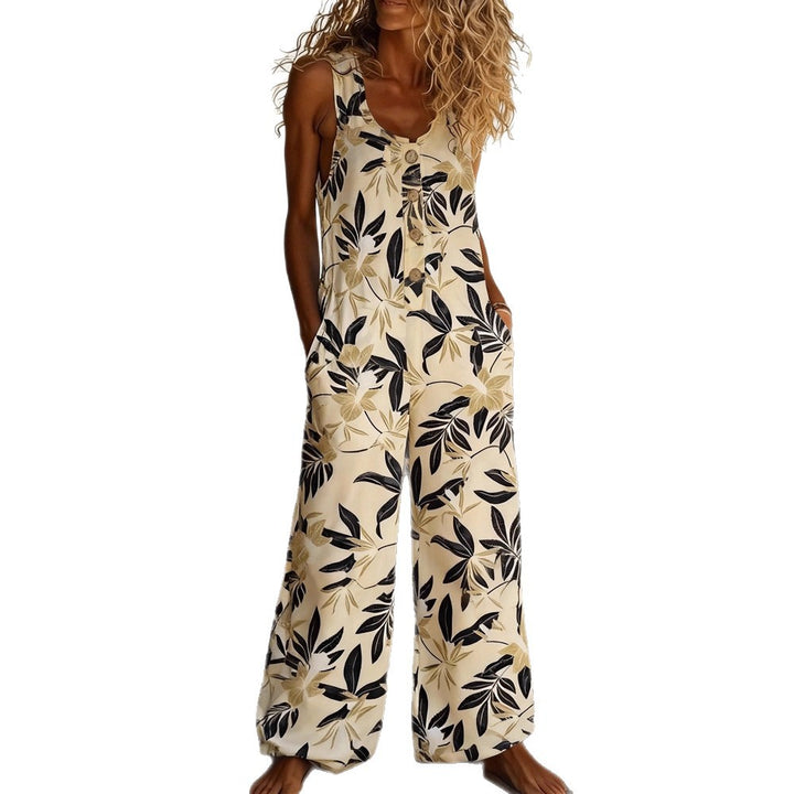 Damen Blumengemustertes Jumpsuit mit Knopfleiste und Taschen Echo Archiv