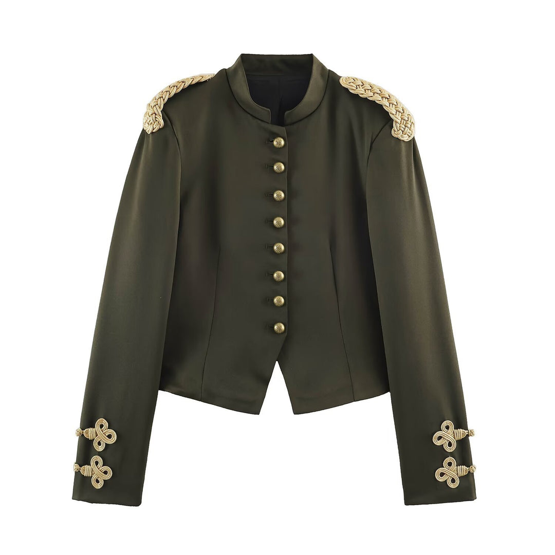 Damen Kurzer Militärblazer mit geflochtenen Epauletten und Zierknoten-Ärmeln Echo Archiv