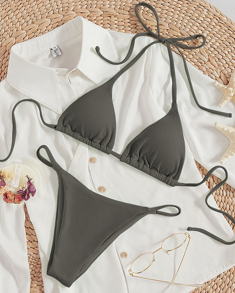 Damen Triangel-Bikini mit verstellbaren Bändern und rippierter Textur Echoarchiv