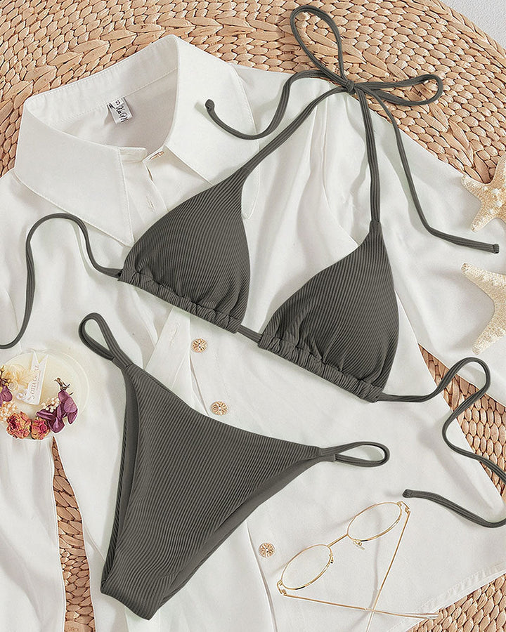 Damen Triangel-Bikini mit verstellbaren Bändern und rippierter Textur Echoarchiv