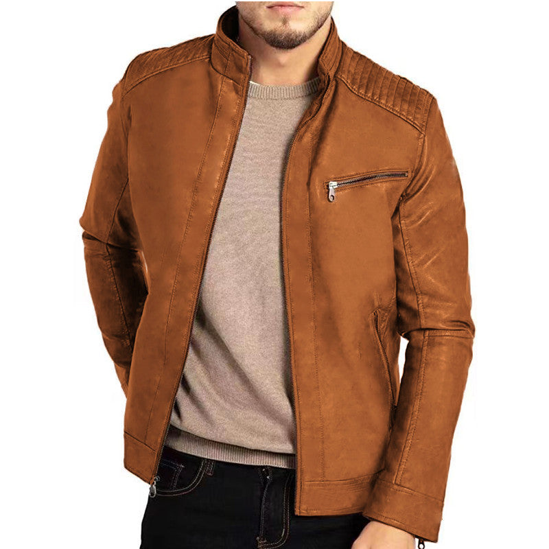 Herren Kunstlederjacke mit Stehkragen und modernen Details Echoarchiv