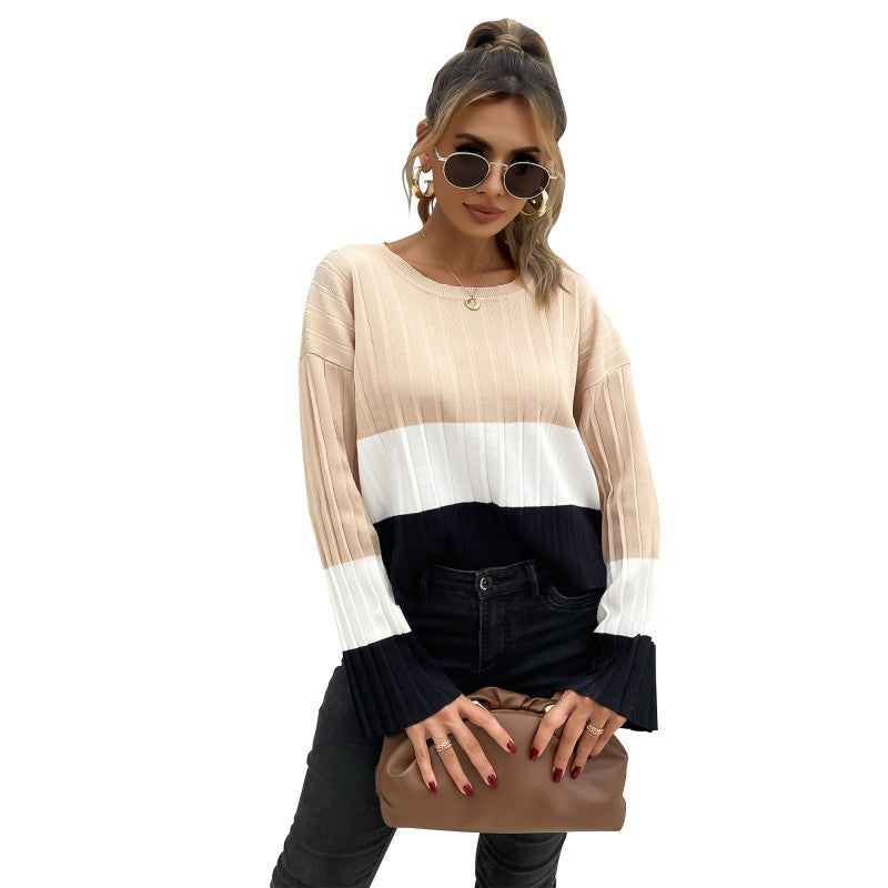 Damen Lässiger Strickpullover mit Rippstruktur und weiten Ärmeln Echo Archiv