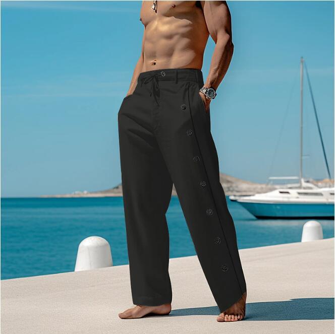 Herren lässige Freizeithose mit Knopfdetails und elastischem Bund Echoarchiv