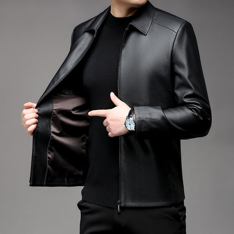 Herren elegante Lederjacke mit minimalistischen Design und steigendem Kragen Echoarchiv