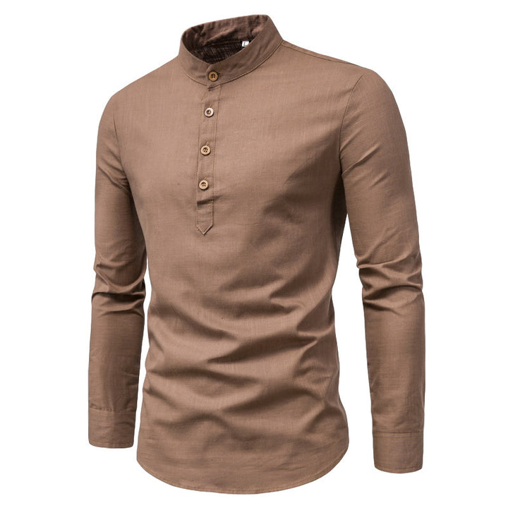 Herren Langarmhemd mit Henley-Ausschnitt und dekorativer Knopfleiste Echoarchiv