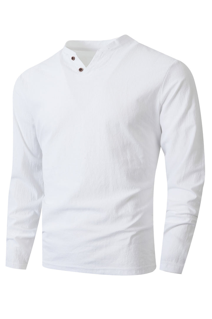Herren Langarmshirt mit modernem Stehkragen und eleganten Knöpfen Echoarchiv