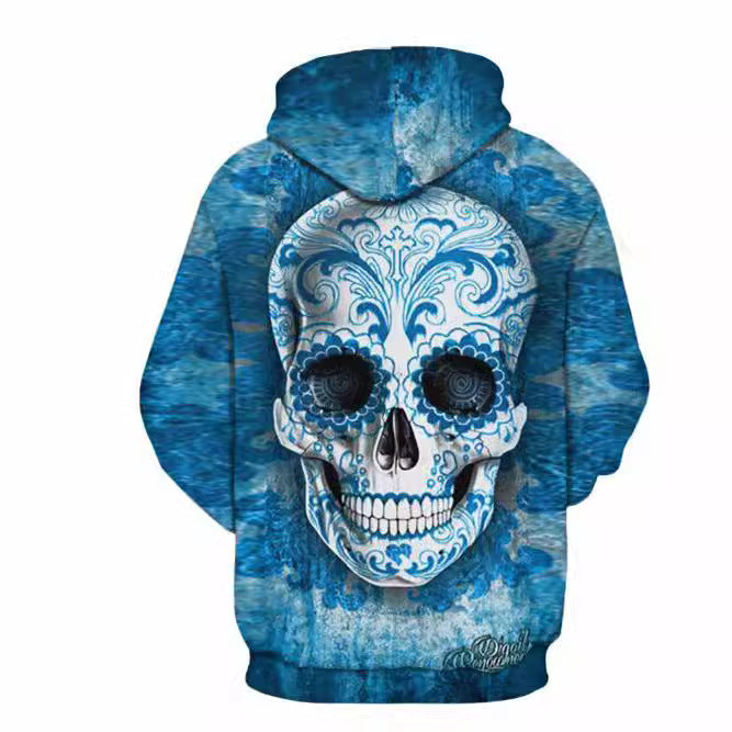 Herren Kapuzenpullover mit allover Totenkopf- und Spielkarten-Grafik Echoarchiv
