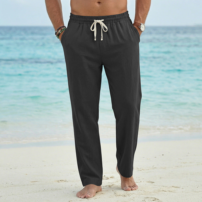 Herren Leinenoptik Relaxhose mit elastischem Bund, Tunnelzug und Seitentaschen – Sorevano