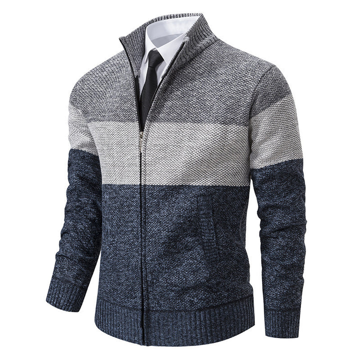 Herren modische Strickjacke mit strukturiertem Farbblockdesign Echoarchiv