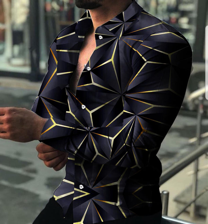 Herren Langarmhemd mit einzigartigem geometrischem 3D-Muster Echoarchiv