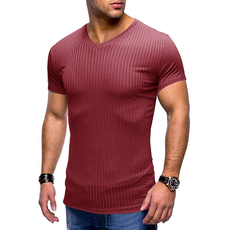 Herren modernes V-Ausschnitt T-Shirt mit feinem Rippenstrick Echoarchiv