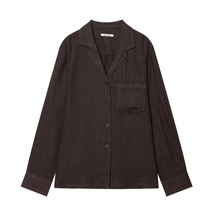 Damen Zweiteiliges Loungewear-Set aus Leinenoptik mit lockerem Pyjama‑Hemd und weiter Palazzo‑Hose Echo Archiv