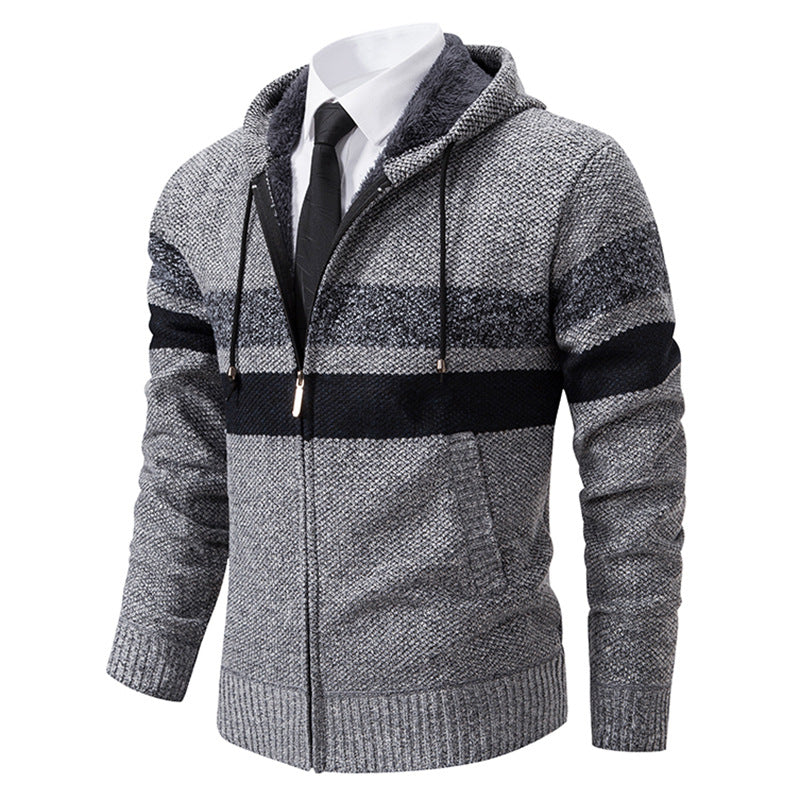 Herren nan gefütterte Kapuzen-Strickjacke mit Teddyfutter, durchgehendem Reißverschluss und kontrastierenden Streifen Echo Archiv