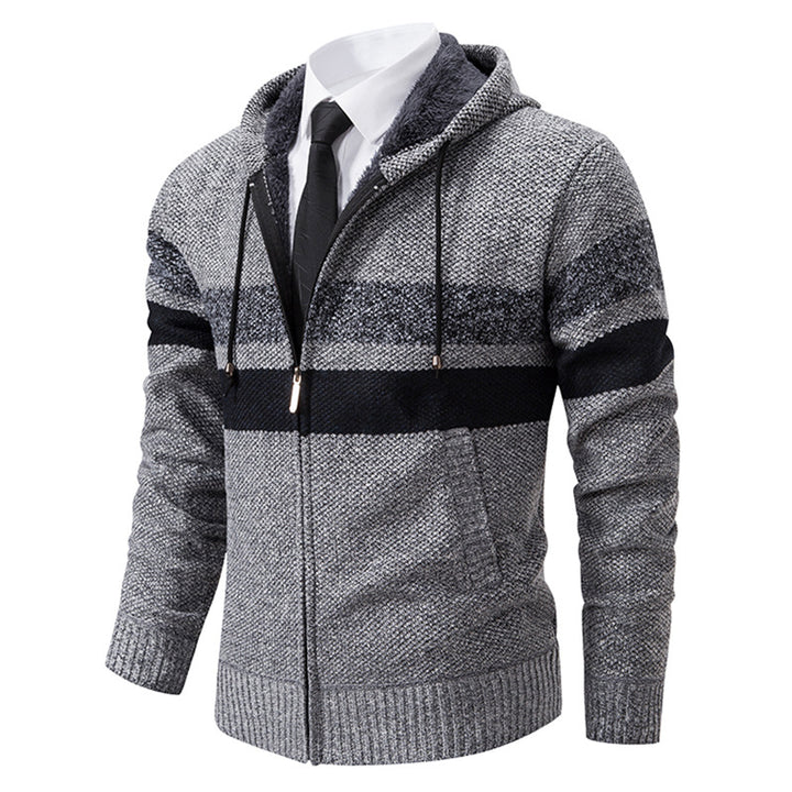 Herren nan gefütterte Kapuzen-Strickjacke mit Teddyfutter, durchgehendem Reißverschluss und kontrastierenden Streifen Echo Archiv