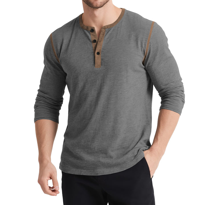Herren Langarm Henley-Shirt mit kontrastierenden Knöpfen Echoarchiv
