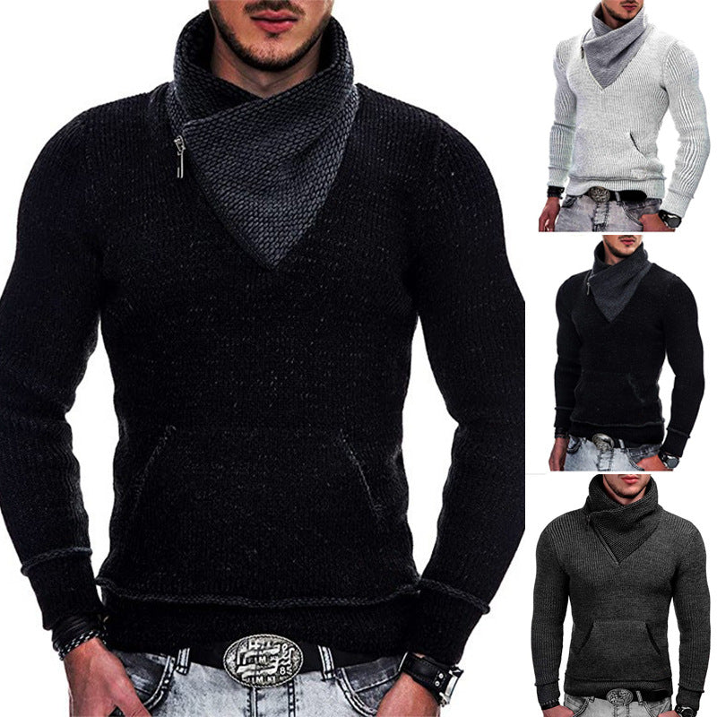 Herren modischer Pullover mit breitem Kragen und innovativer Zip-Detail Echoarchiv