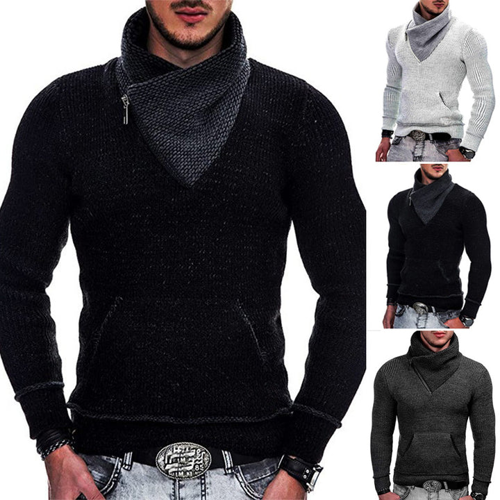 Herren modischer Pullover mit breitem Kragen und innovativer Zip-Detail Echoarchiv
