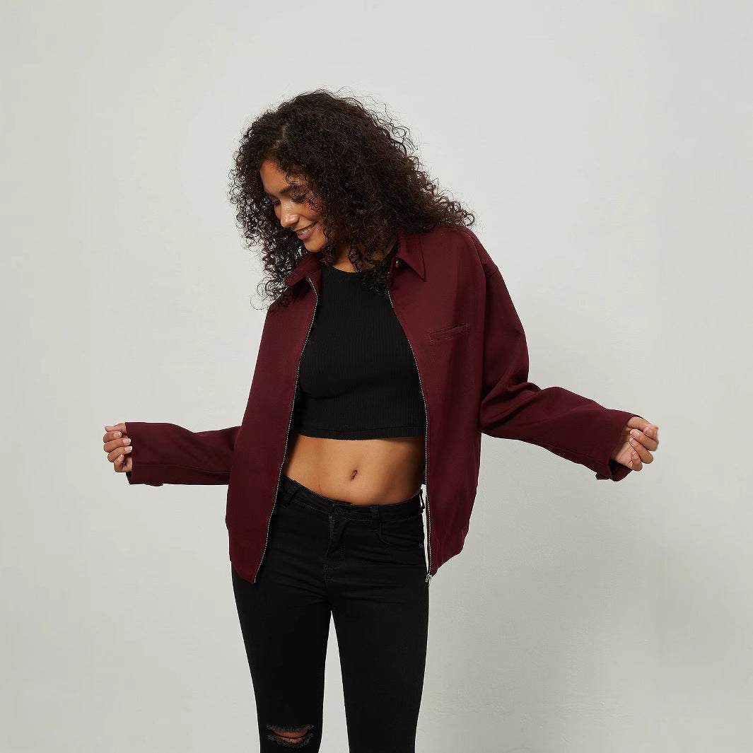 Damen Boxy Overshirt-Jacke mit Metallreißverschluss und Hemdkragen Echoarchiv