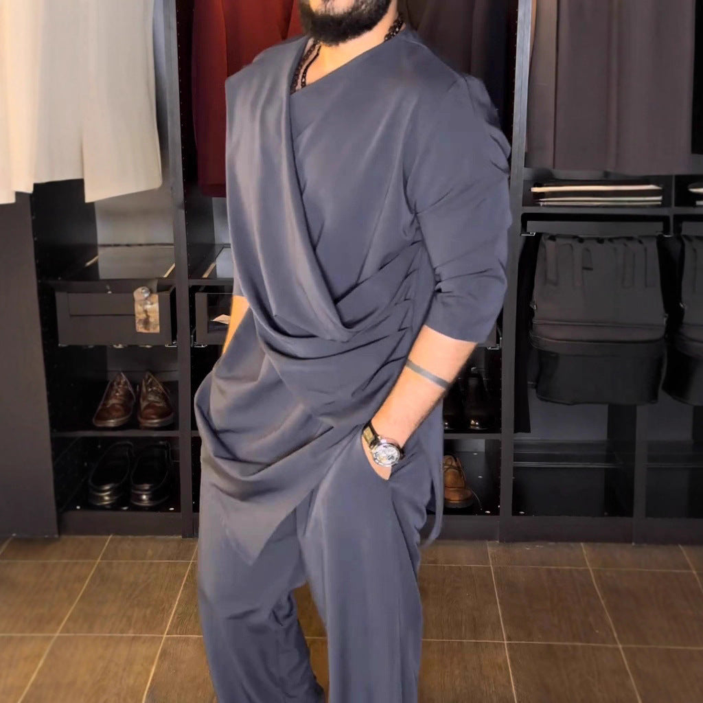 Herren stylische Wickelbluse mit Drapierungsdetails Echoarchiv
