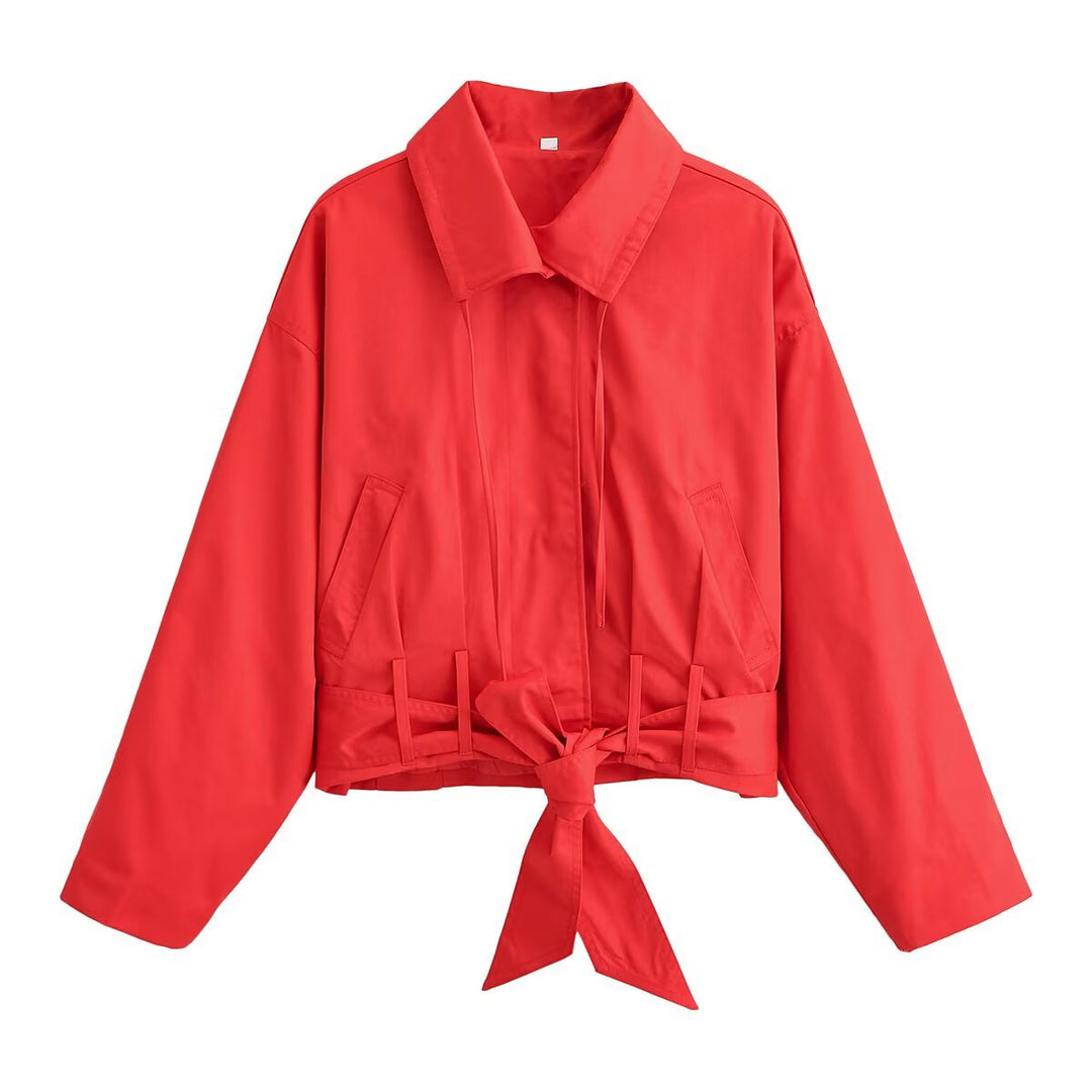 Damen Kurzjacke im Blousonstil mit Bindegürtel und breitem Kragen Echo Archiv